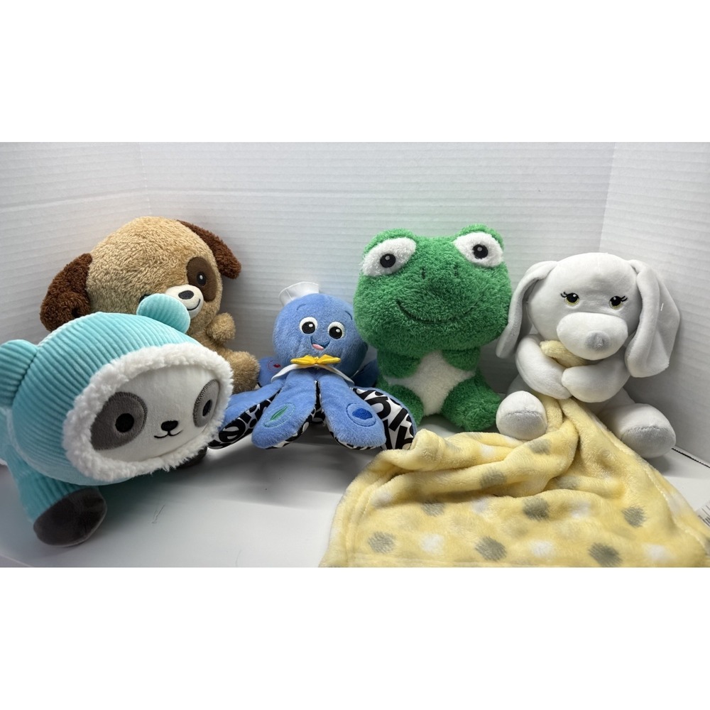 Lot Plush Toys Baby Einstein Octoplush Panda Frog Dogs Lovey Blanket